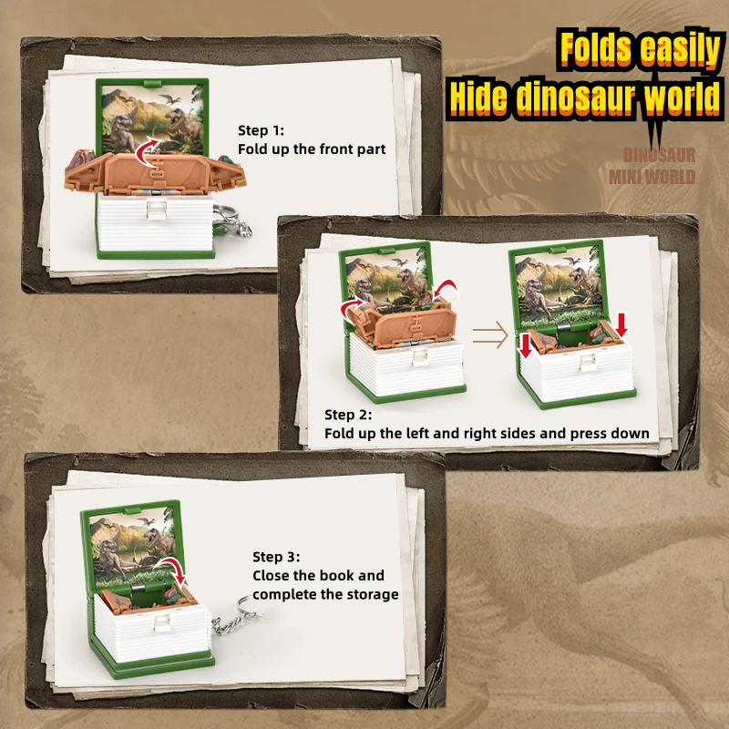Creative Foldable Magic Book Keychain Handheld Game Pop Up Toys Hidden 3D Dinosaur World Popping Out Box Jack-in-The-Box