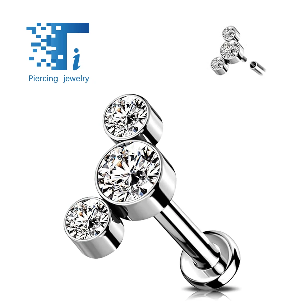 

F136 Titanium pierced 16/18G zircon earrings, lip studs, ear bone studs, female thread, sea thread, spiral piercing jewelry