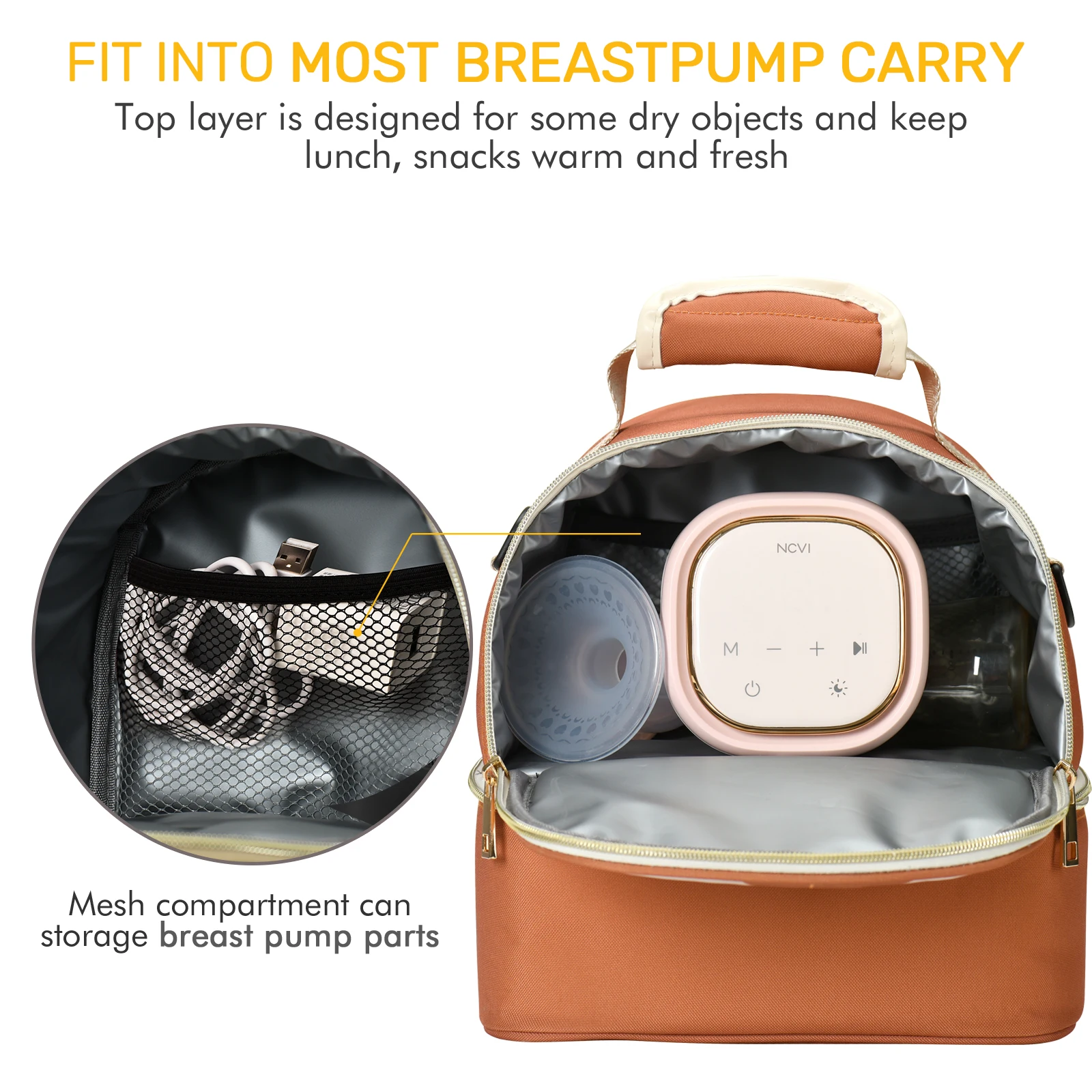 Breast Milk Cooler NCVI Breastmilk Cooler Bag with Ice Pack Orange Multifunction Nursing Travel Insulated Lunch Baby Bottle Bag Fits 6 Bot