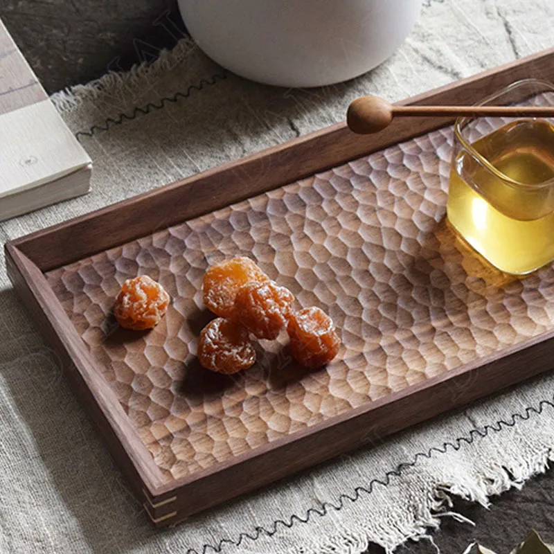 

Поднос для хранения из черного орехового дерева, лотки для фруктов ручной работы в гостиную, кофейный столик, настольный органайзер для чайного набора, украшение для дома