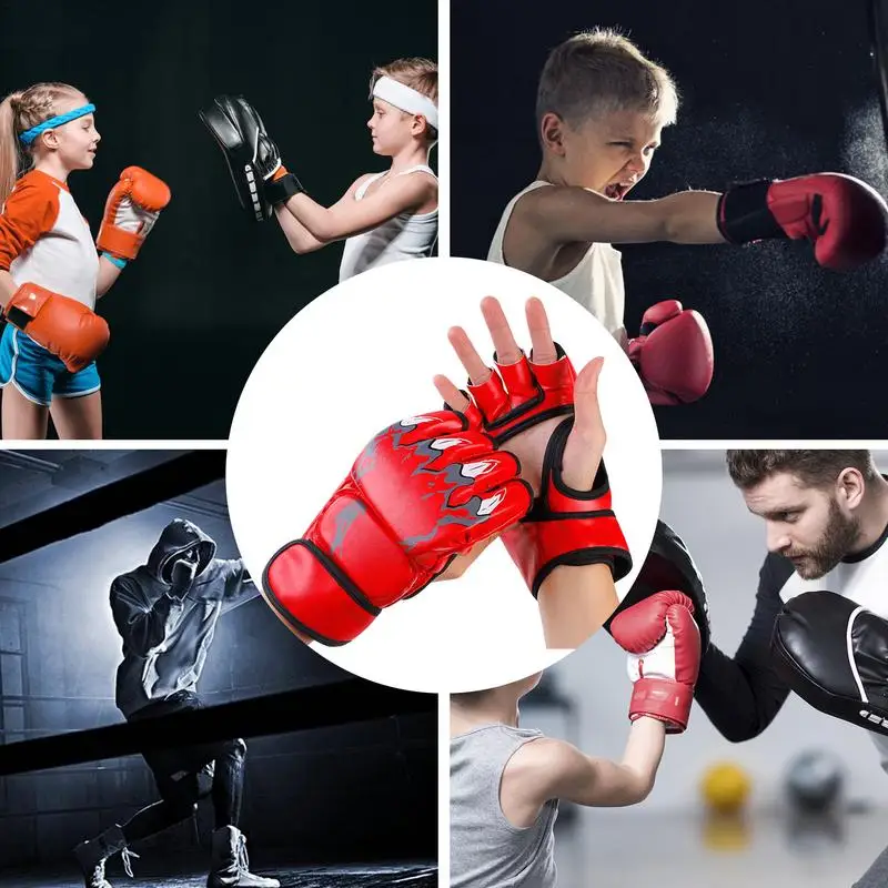 Boxing Training Gloves Anti-Injury Shock Absorb Boxing Gloves Half Finger Adjustable Mitts Wrist Support For Kickboxing Cage