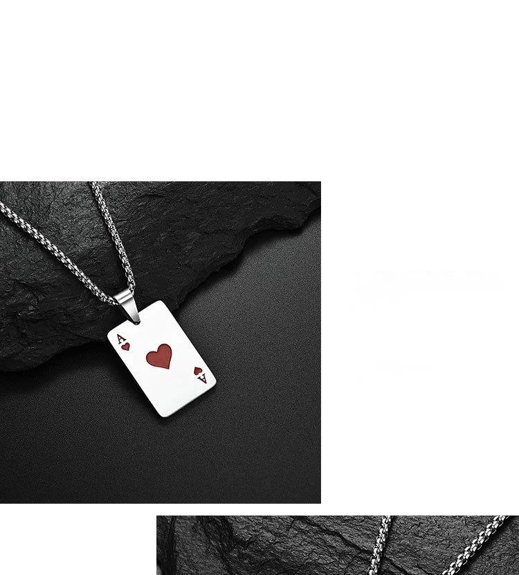 Collana con ciondolo carta da gioco stile hip-hop per coppia_voghion.com