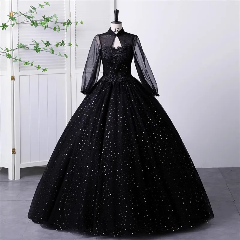Elegant Quinceanera Vestido De Baile De Queensenia Full Sleeves Black Homecoming Party Dresses High Neck Plus Size s