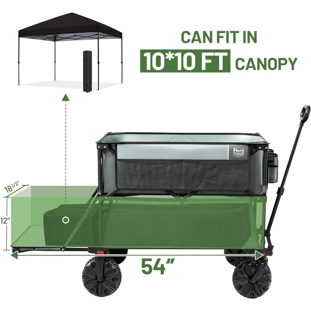TIMBER RIDGE 400L Large Capacity Folding Double Decker Wagon, 54" Extra Long Extender Wagon Cart, 450lbs Heavy