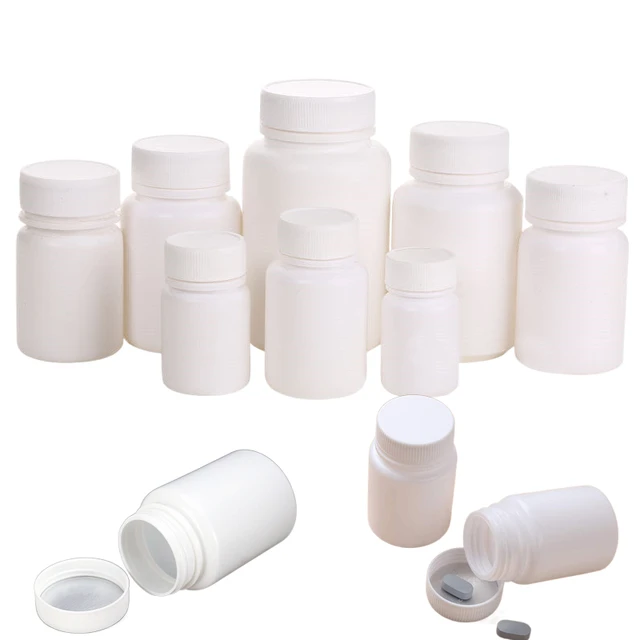 100Pcs Empty Medical Plastic Bottles with Lids Portable Pill