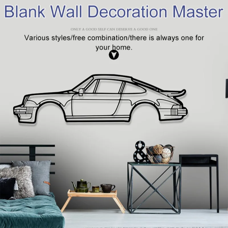 Indoor home art wall hanging black metal art sports car silhouette hanging art wall hanging art