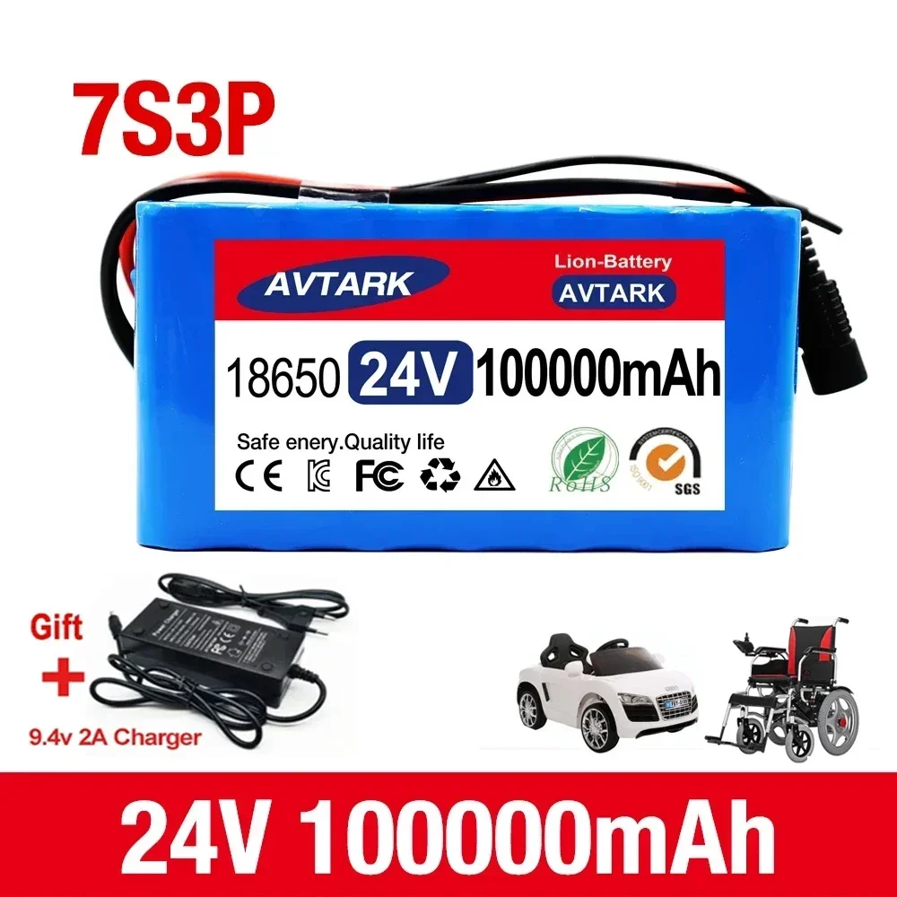

24V 100Ah 7S3P 18650 29.4V lithium-ion Replacement battery pack+2A charger for electric bicycles, wheelchairs, hanging bags