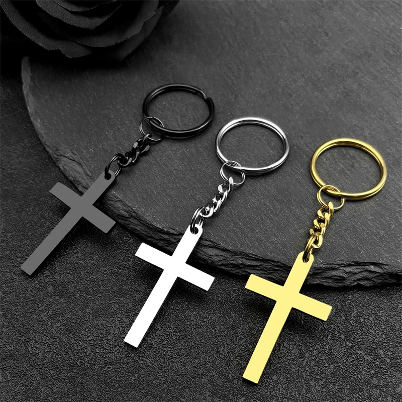 Christian Kreuz Schlüsselanhänger für Frauen Männer Edelstahl Gold Silber Farbe Religion Kruzifix Schlüsselanhänger Schmuck chaveiro K3476S06 – Detail 8
