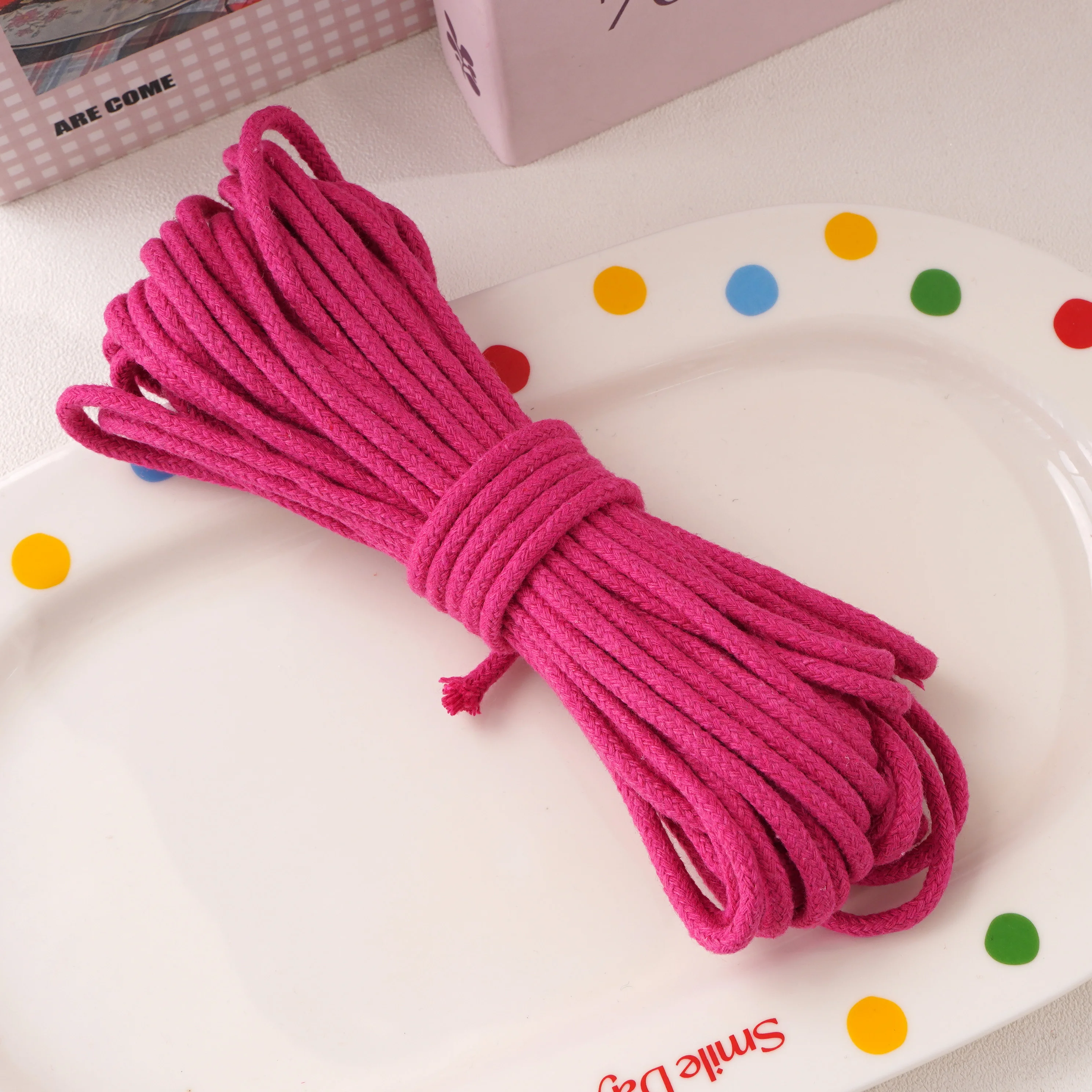 10-Meter Pack of 4mm Multi-Color Braided Cotton Rope for Crafts and Home Decor