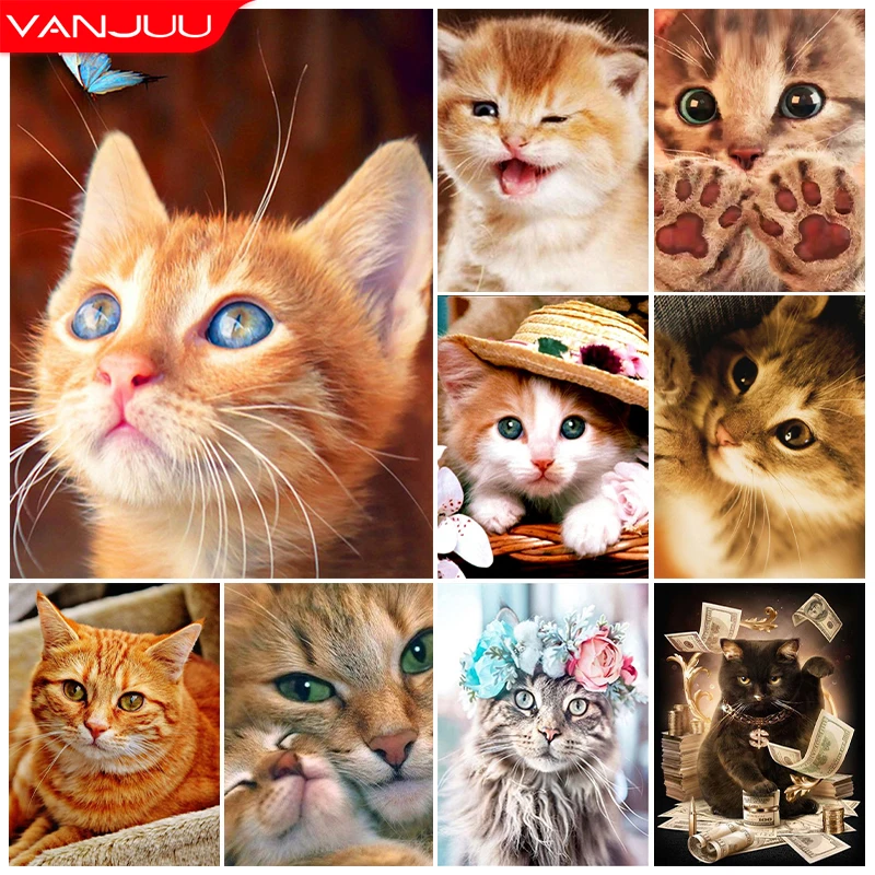

Animal 5D DIY Diamond Painting Cat Diamond Mosaic Rhinestone Embroidery Full Round Diamond Cross Stitch Home Decor Gifts