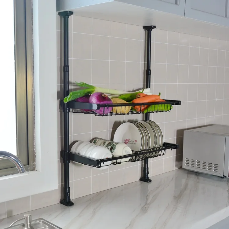 

Standing Style Kitchen Multifunctional Storage Rack Punch Free Bowl And Dish Rack Telescopic Sink Drain Rack Organizer Kitchen