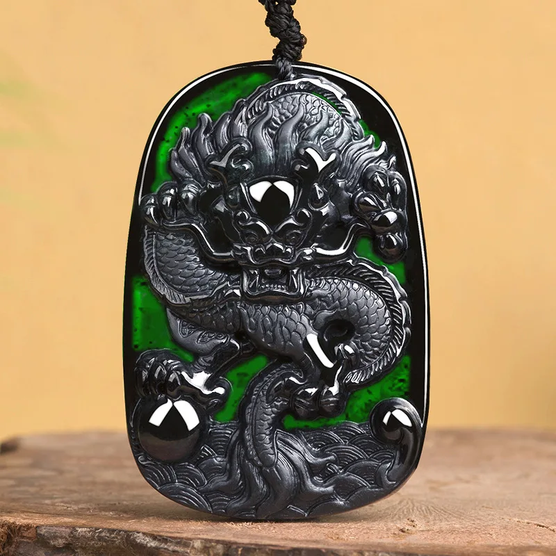 

Natural Ink Jade A Goods Jade Pendant Ink Jade Dragon Brand Jade Pendant Ice Type Pendant Jewelry High Grade Jade Necklace