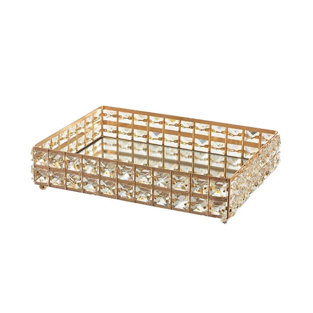 1PC Square Crystal Tray Household Cosmetics Storage Pallet Fruit Container Snacks Plate Wedding Decor Supplies -Gold