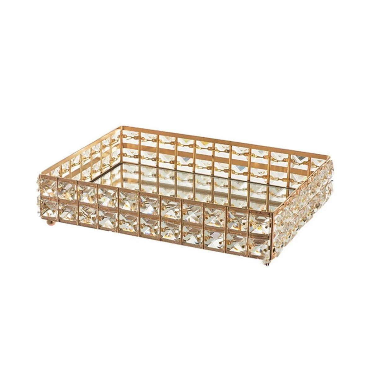 

1PC Square Crystal Tray Household Cosmetics Storage Pallet Fruit Container Snacks Plate Wedding Decor Supplies -Gold