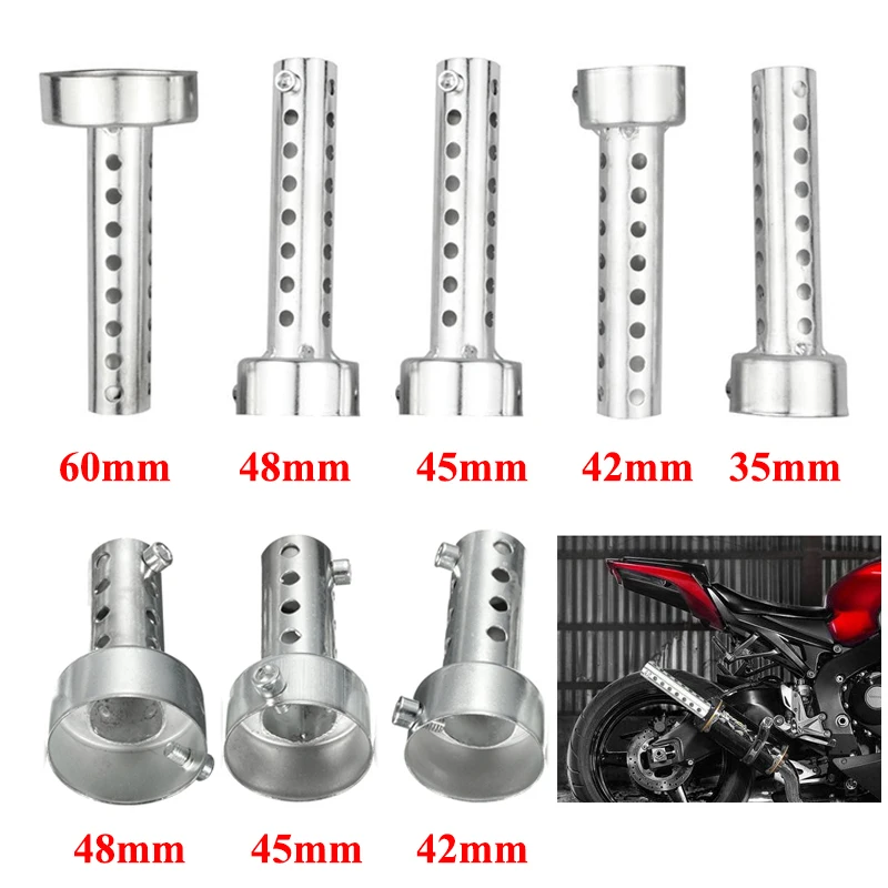 Universal Motorcycle Can DB Killer Muffler Silencer Noise Sound Eliminator Exhaust Adjustable 35mm/42mm/45mm/48mm/60mm Silver