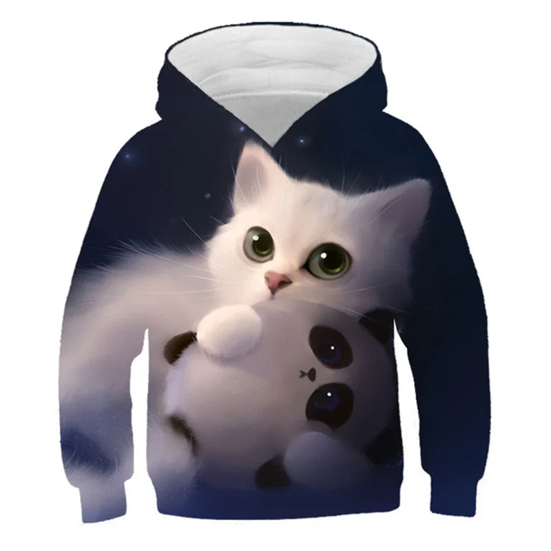 

New Cute Cat Hoodies for Teen Girls 3D Printed Children's Sweatshirt for Girl Fashion Casual Boys Hooded Pullover Kids Clothes