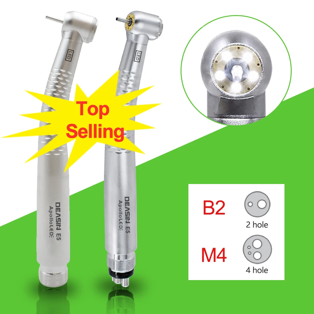 

Dental High Speed 5 LED Handpiece Dentist Tips E-Generator Air Turbine B2 M4 Push Button 5 Water Spray Ceramic Rotor Tools