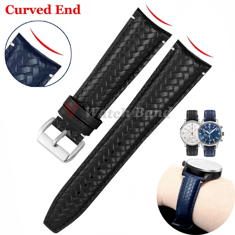 

22mm Curved End Watch Strap or IWC Pilot Series Men Women Wrist Band Folding Clasp Bracelet Watch Band Accessories