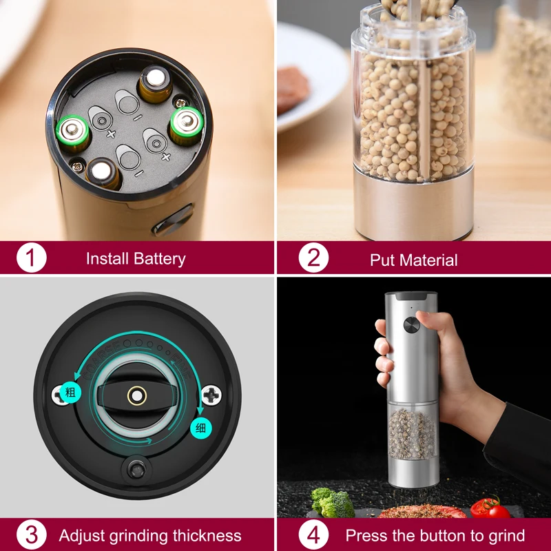 Deluxe Battery-Powered Salt and Pepper Grinder with Adjustable Coarseness