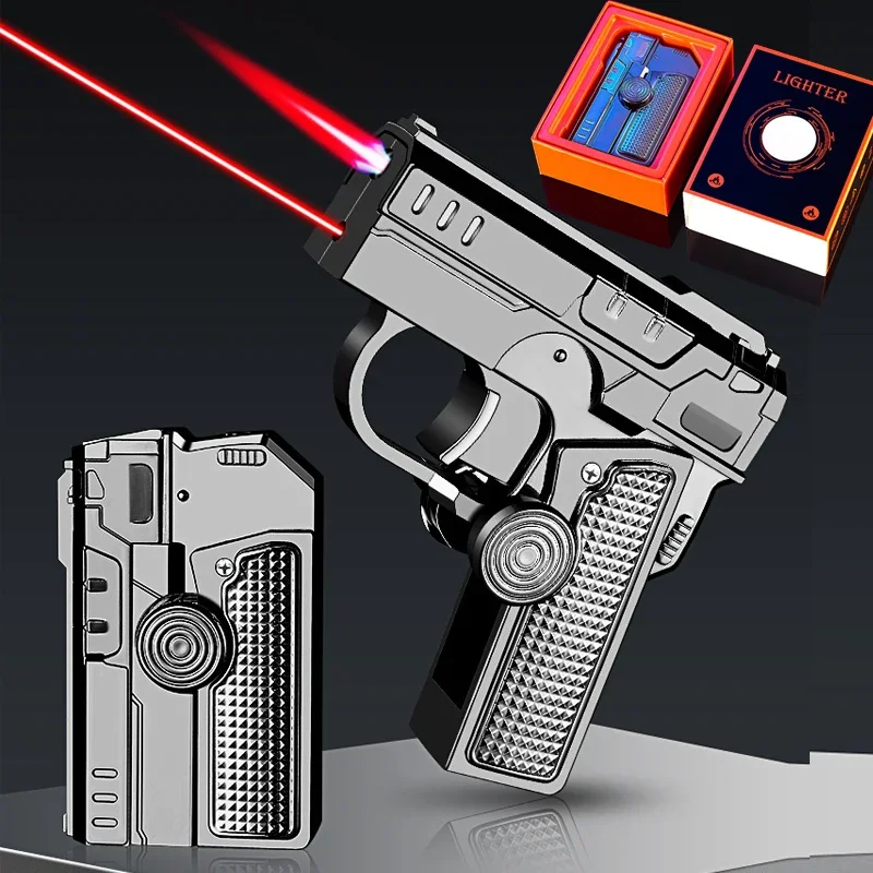 Multifunctional Folding Dual-form Decompression Gyro Gun Lighter Creative Deformation Windproof Red Flame Butane Torch Lighter bbq lighter butane gas lighter cigarette lighter