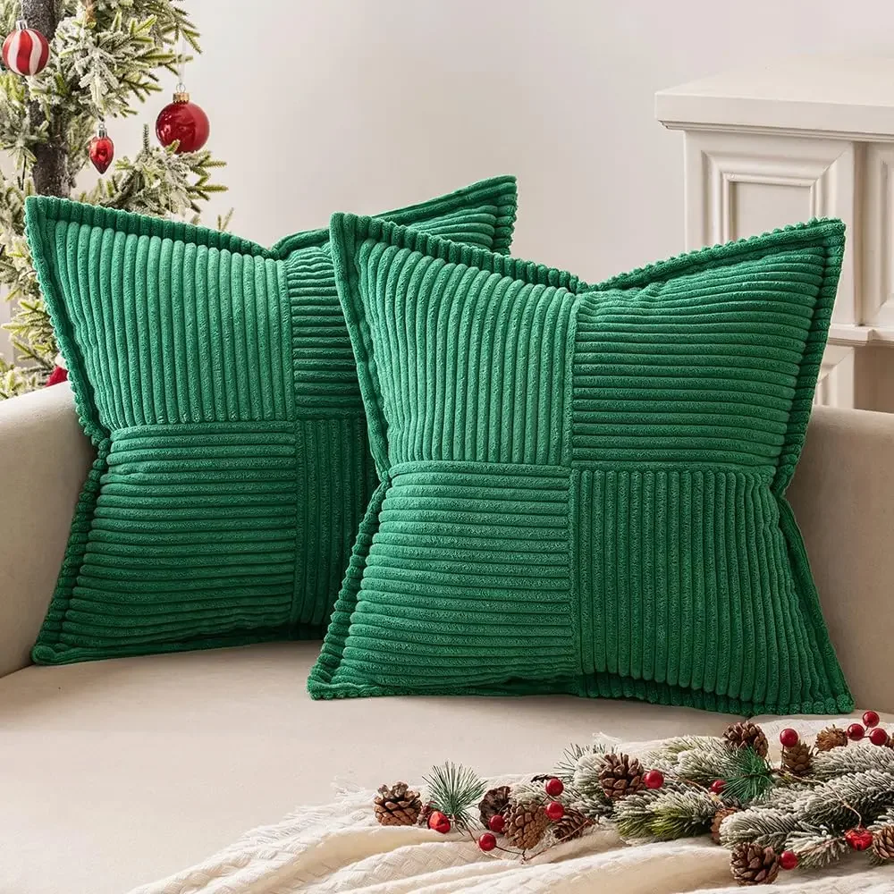 Weihnachts-Kissenbezüge aus rotem Cord, weich, einfarbig, dekorativ, quadratisch, Weihnachts-Kissenbezüge, Kissenbezüge für Sofa, 45 x 45 cm – Detail 2