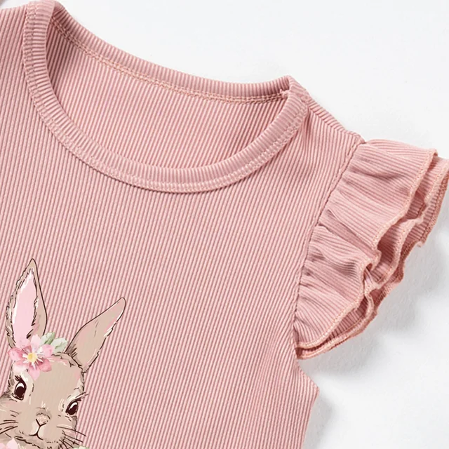 Cute Printed Baby Girl Set Summer New Fly-sleeved a maniche corte + pantaloncini in tinta unita Set per bambini abbigliamento Casual quotidiano 4