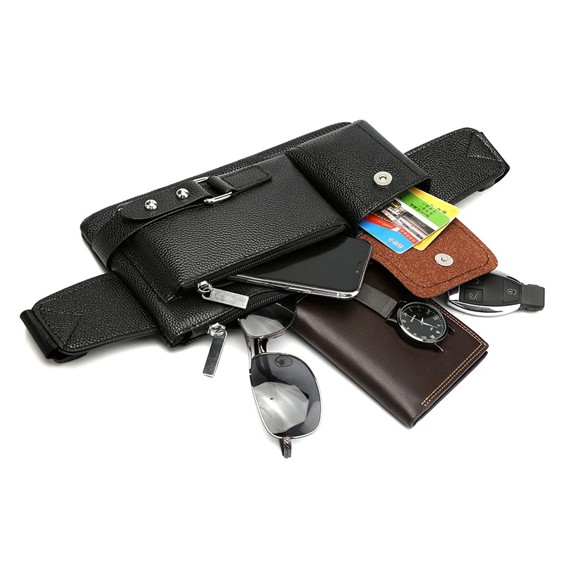 Fashion PU Leather Waist Bag Casual Fanny Pack Purse Large Phone Belt Bag Outdoor Travel Phone Business Bag for Men Women