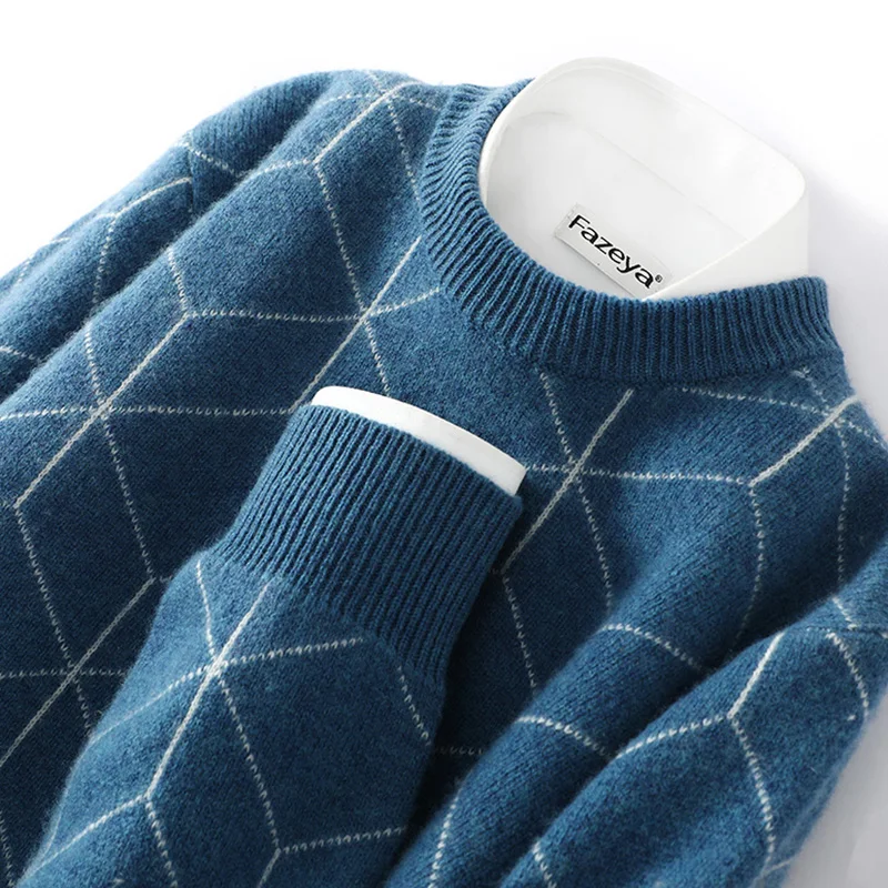 Autumn and Winter Pullover Men's O-Neck Sweater Casual Knitting Full Sleeve Fashion Versatile New Men's 100% Pure Wool Sweater 4