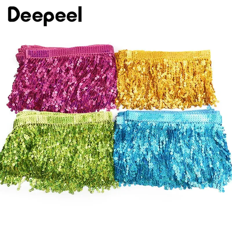 

2/4Meter 16cm Sequin Lace Tassel Fringe Trim Decorative Fabric Ribbon Latin Dance Dress Clothes Sewing Material Accessories