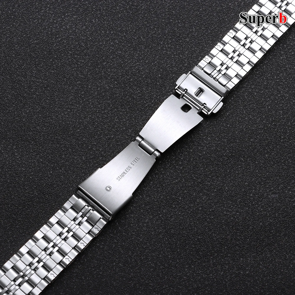 Curved End Stainless Steel Watch Strap - Universal Metal Wristband Bracelet (Multiple Sizes)