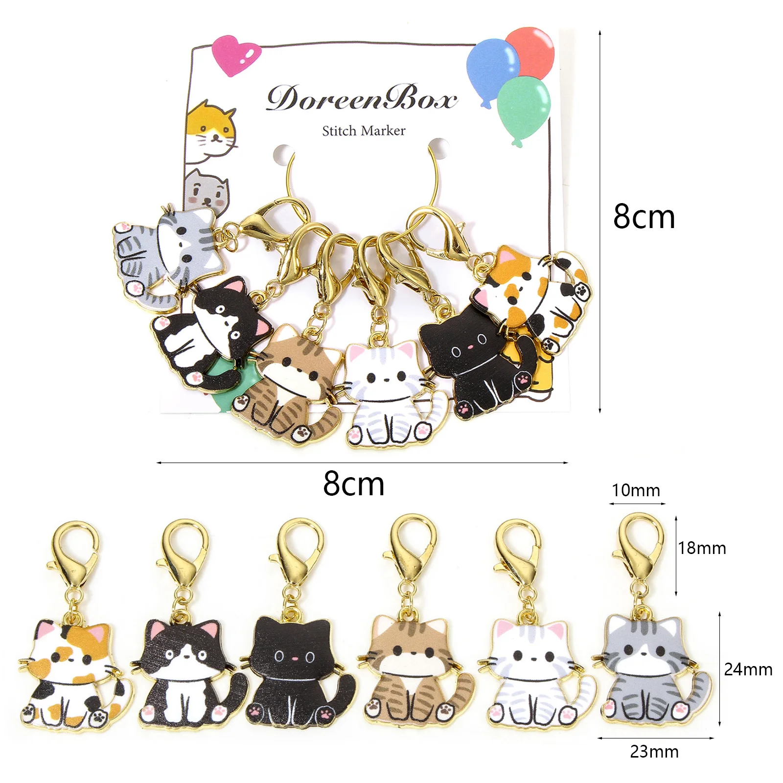Set of 6 Gold Enamel Cat Stitch Markers in Zinc & Iron Alloy