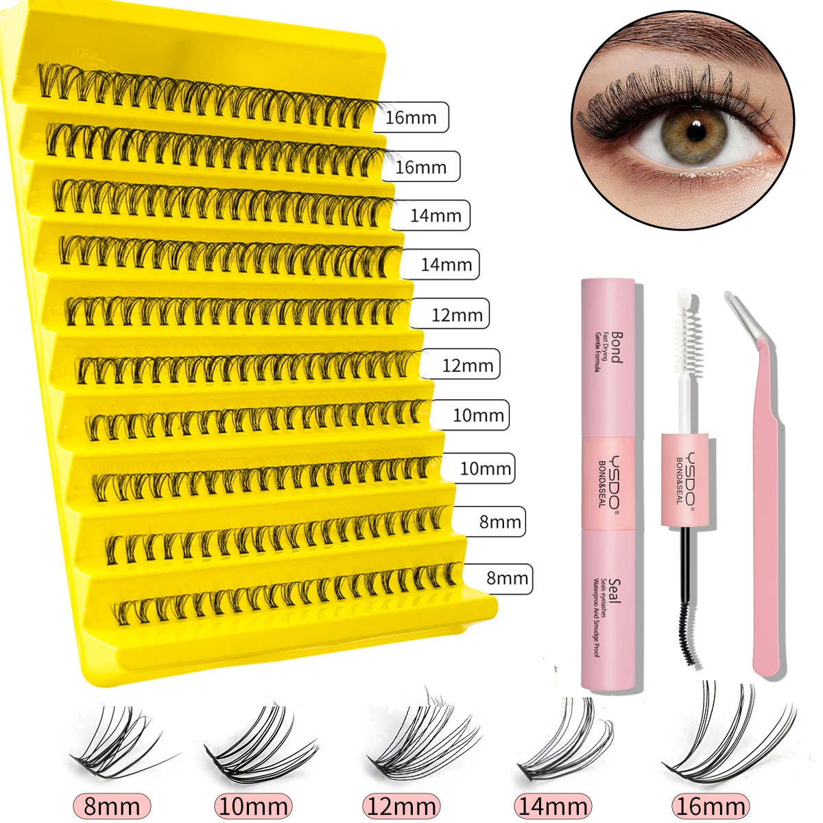 Individual Lash Extension Kit with D Curl Clusters