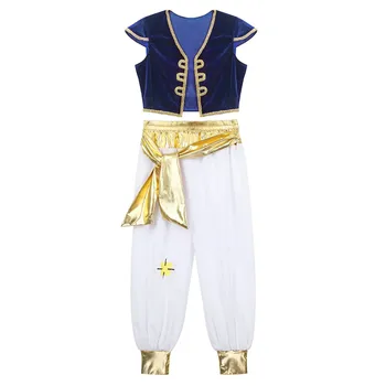 Costume da principe arabo per ragazzi, arabo persiano, gioco di ruolo di Halloween, maniche ad aletta, gilet con pantaloni Harem, abiti di carnevale