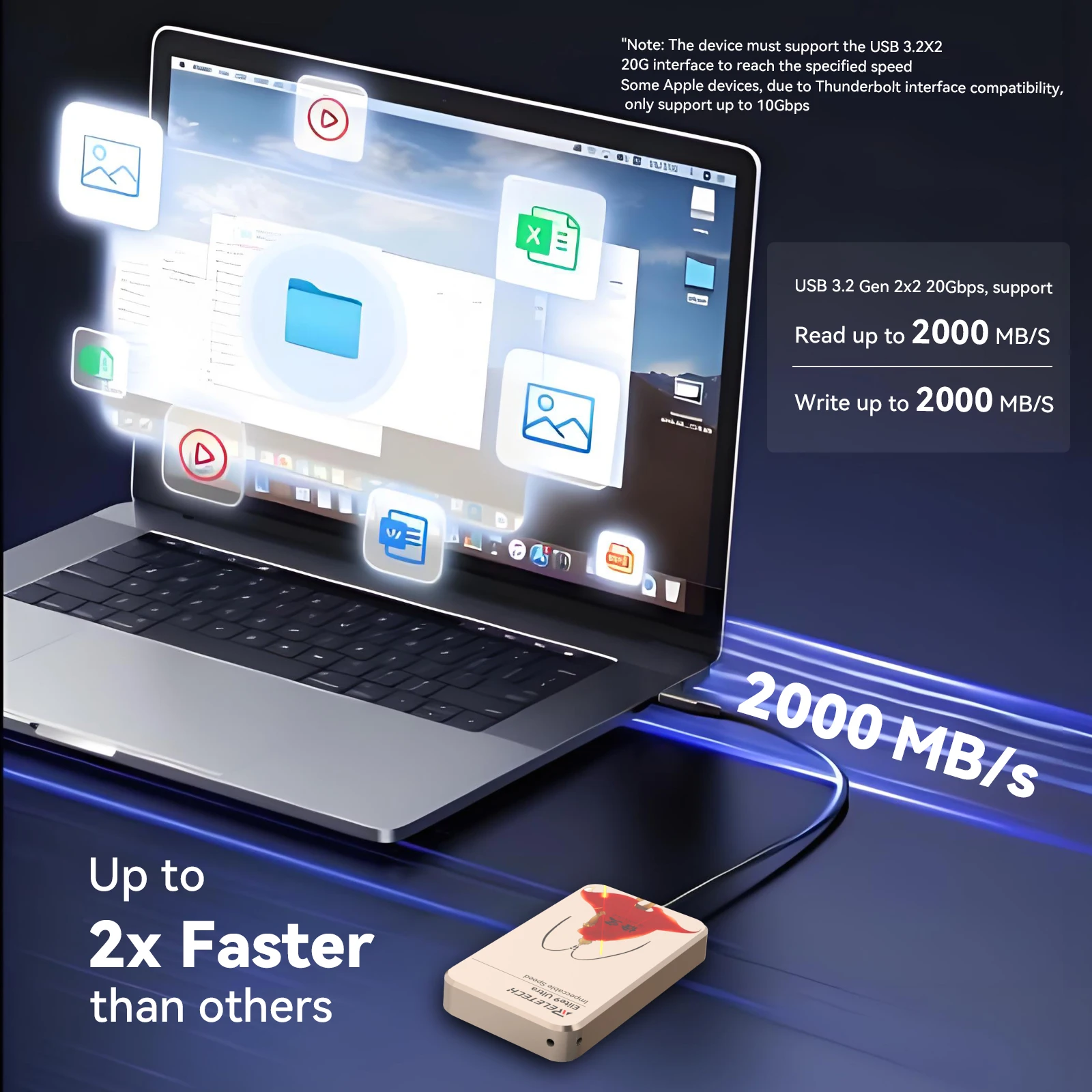 Reletech Elite9 ultra Magnetic Portable SSD High-speed 2000MB/s Compatibl Type-C For Smartphones,Tablets, PS5, Xbox