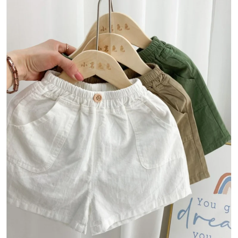 1 2 3 4 5 Years Kids Summer Shorts Boys Girls Korean Style Cotton Short Pants Toddler Children Cute Solid Elastic Waist Shorts