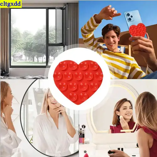 cltgxdd 1piece heart-shaped double-sided suction cup silicone phone holder with 15 suction cups, powerful selfie function - Image 3