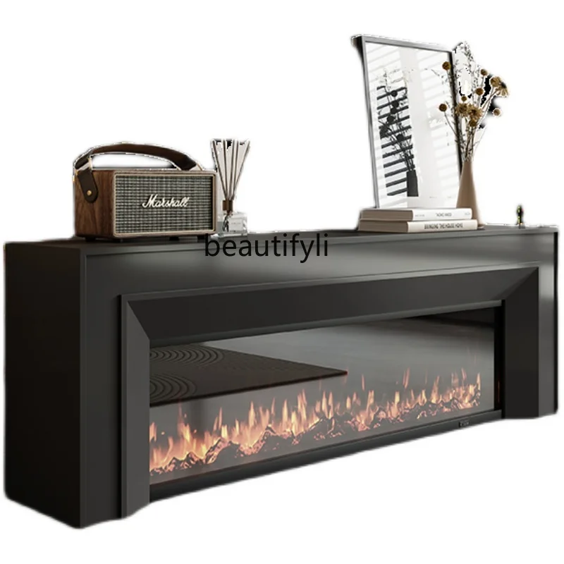 

French Simple and Light Luxury Fireplace Cabinet Cream Wind Net Multi-Function Fireplace TV Cabinet Nordic Floor Cabinet
