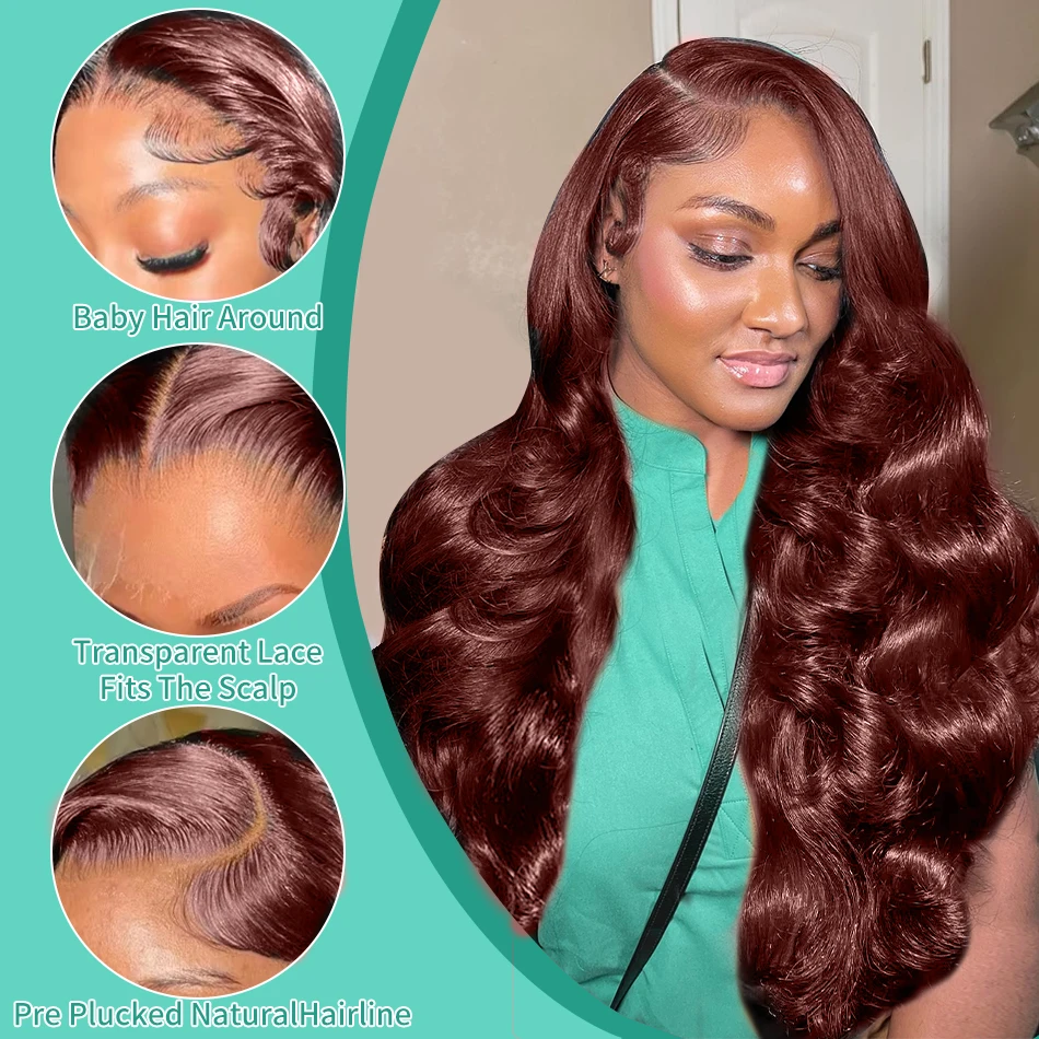 220% HD Reddish Brown Dark Red Brown Body Wave 13x6 Lace Front Human Hair Wigs 13x4 Lace Frontal Wig Brazilian Remy Hair_voghion.com
