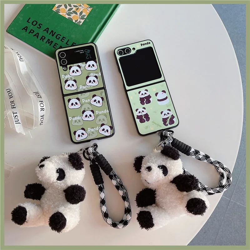 

Full Screen Cute Panda Phone Case for Samsung Galaxy Z Flip 5 4 3 Protective Back Cover for ZFlip3 ZFlip4 ZFlip5 Case Shell