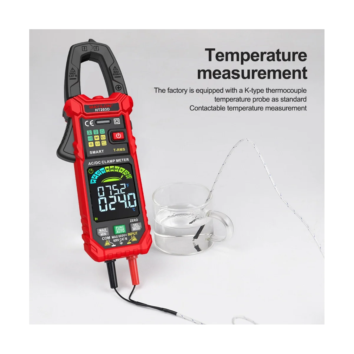 

HT203D Digital Clamp Meter Multimeter AC Current and AC/DC Voltage Tester Continuity Hz Tester Voltmer