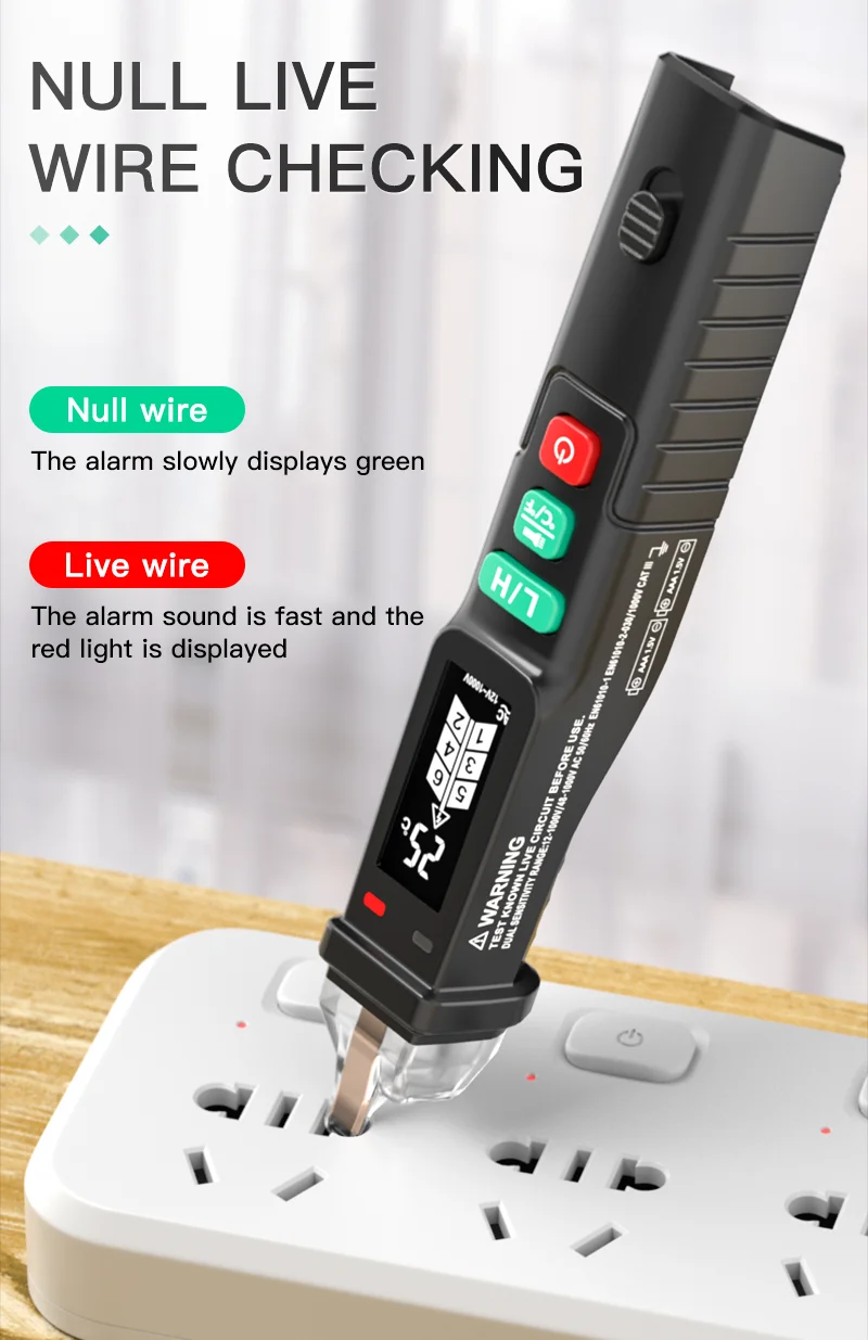 MASTFUYI FY18D Non-Contact Voltage Tester LCD Screen Electrical Pen AC Voltage Tester Breakpoint Finder 12V-1000V Temperature