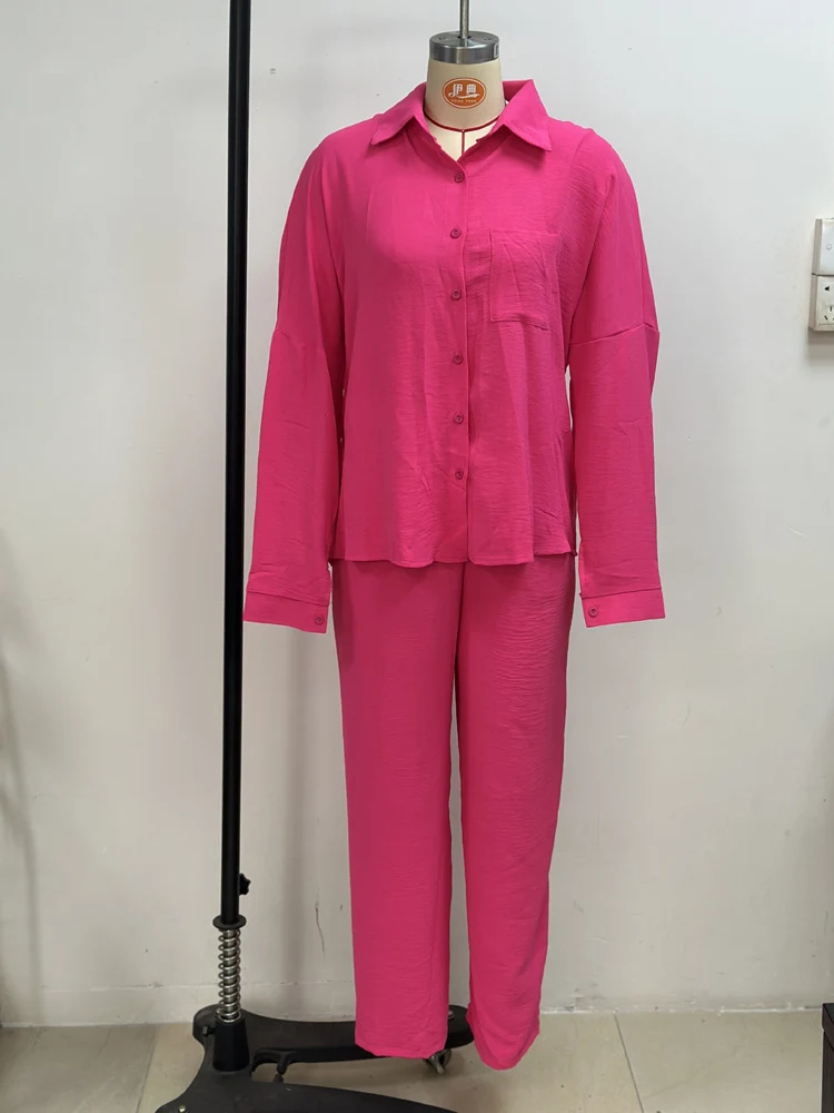 Autumn Winter Women Blouse and Wide Leg Trousers Set