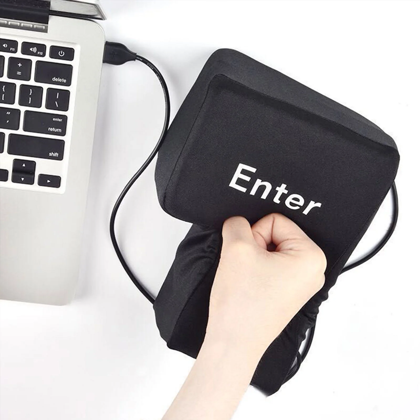 

Big Enter Key Throw Pillow with USB Office Tool Noon Break Nap Desktop Pillows Vent Toy (Black)