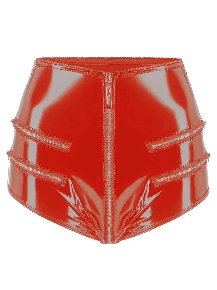 S-3XL High Waist PVC Shorts Shiny PU Leather Zipper Open Crotch Short Mini Bermudas Tights Hot Sexy Clubwear Pole Dance Trunks