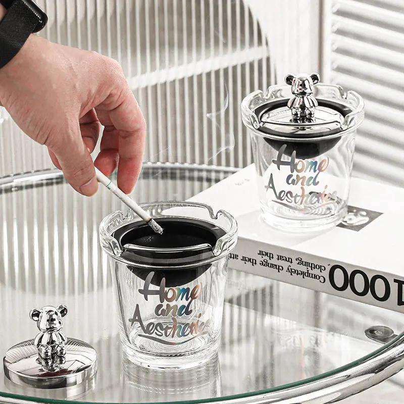 

Light Luxury Ashtray Creative Funnel Car Glass Ashtray with Lid Living Room Office Personalized Ashtray