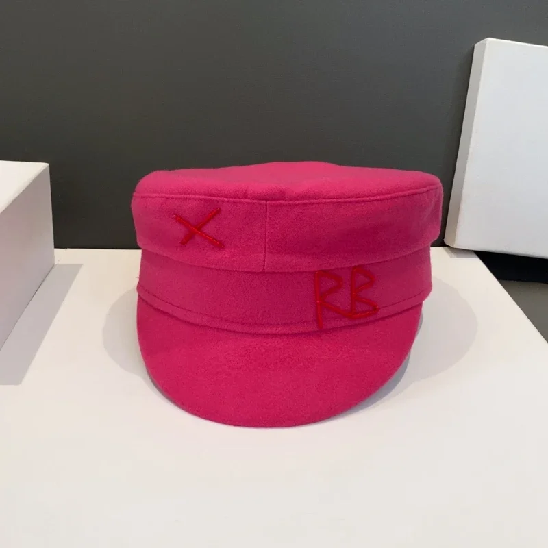 Autumn Winter Hats New Wool Newsboy Caps for Women Hot Pink Letter Baker Boy Caps Fashion Versatile British Retro Beret