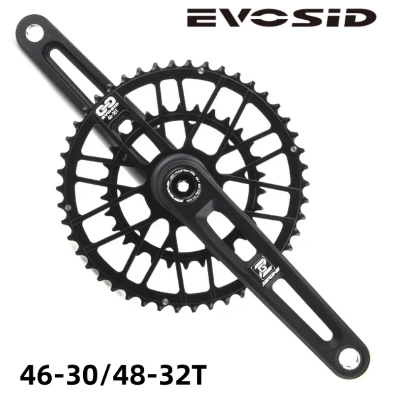 

EVOSID Road Bike Crankset 8/9/10/11/12Speed Chainring Wheel Folding Bicycle Crank 165/170/175mm GXP 46-30/48-32T Sprocket Gravel