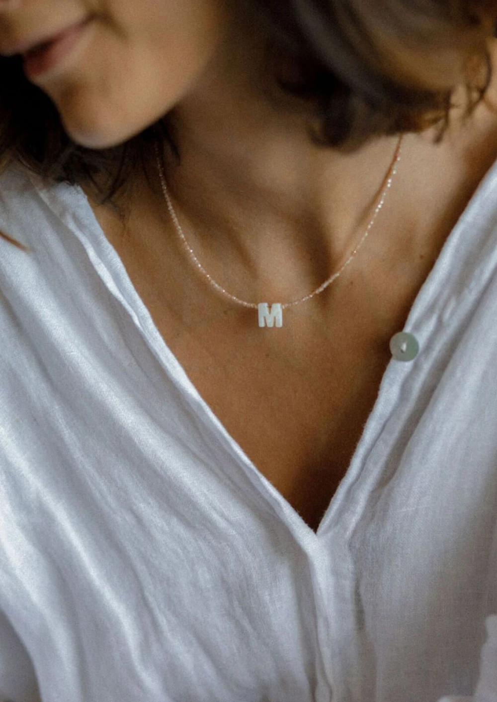 Boho Handmade Natural Stone Beaded Initial Necklace for Women Shell Letter Fashion Summer Beach Jewelry