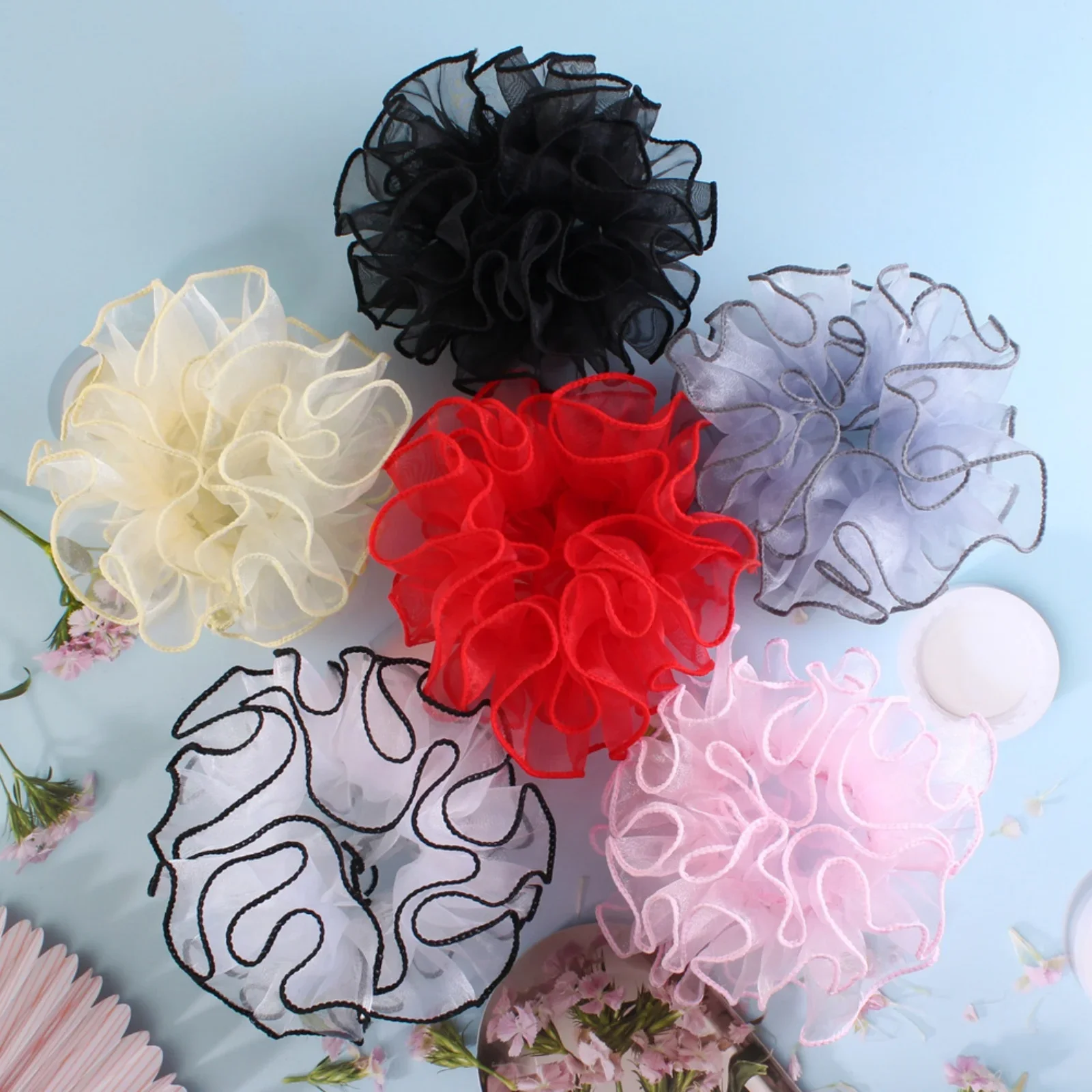 Elegant Ruffled Organza Hair Scrunchie - Multi-Color Chiffon Hair Tie for Stylish Everyday & Party Looks