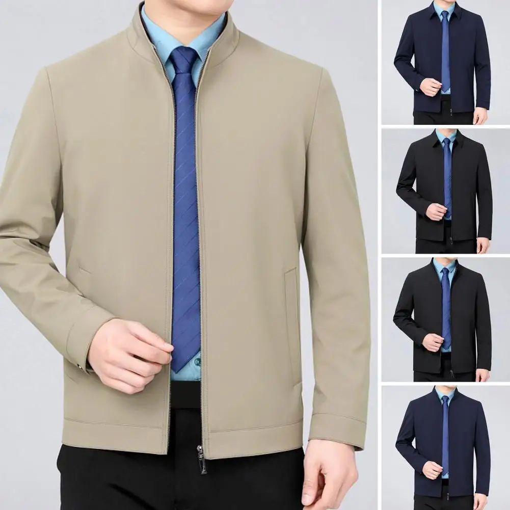 

Men Coat Men Outerwear Stylish Men's Lapel Collar Business Jacket with Slim Fit Zipper Cardigan Long Sleeve Solid for Casual